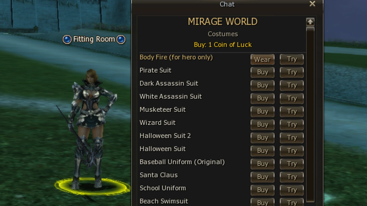 Appearance Manager interface on Mirage World