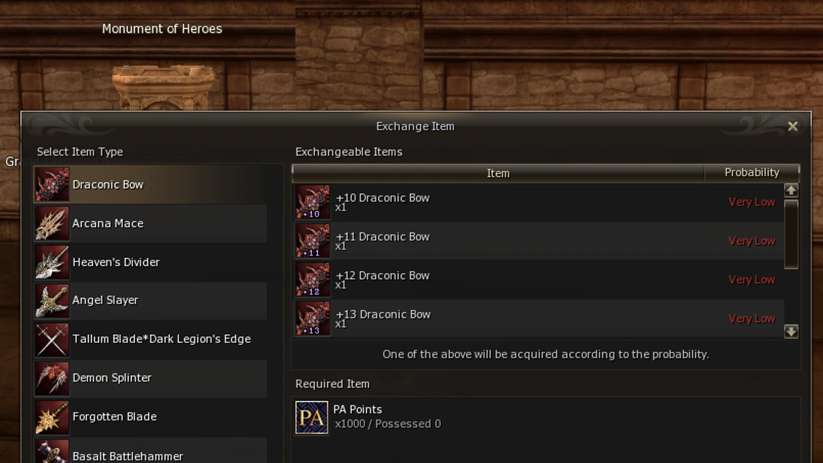 Chance Purchase section in PA Shop