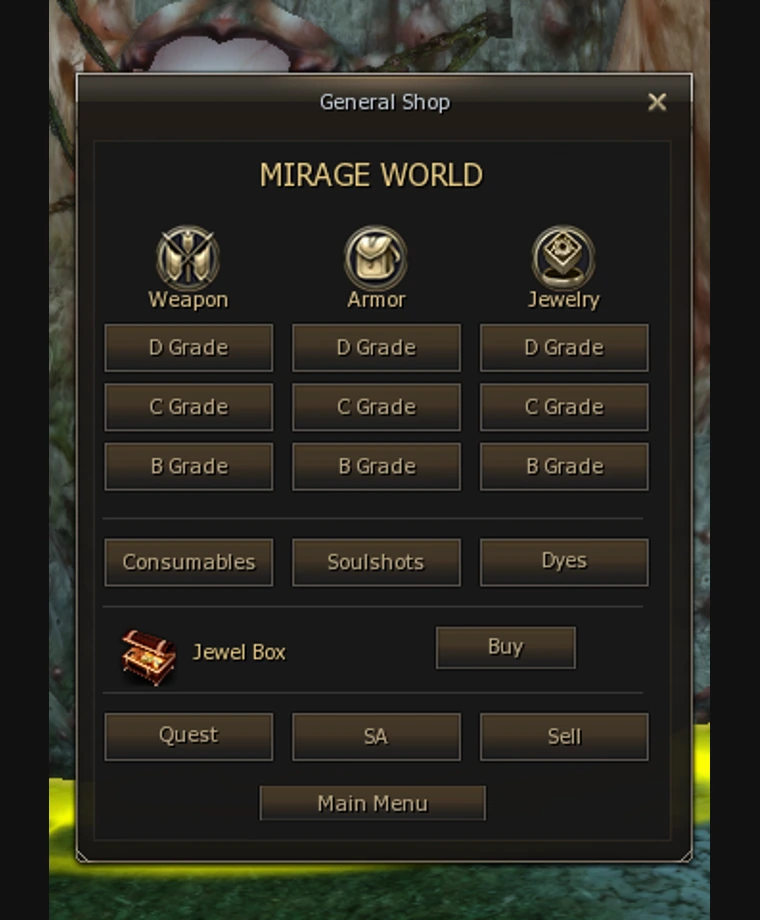 GM Shop interface on Mirage World