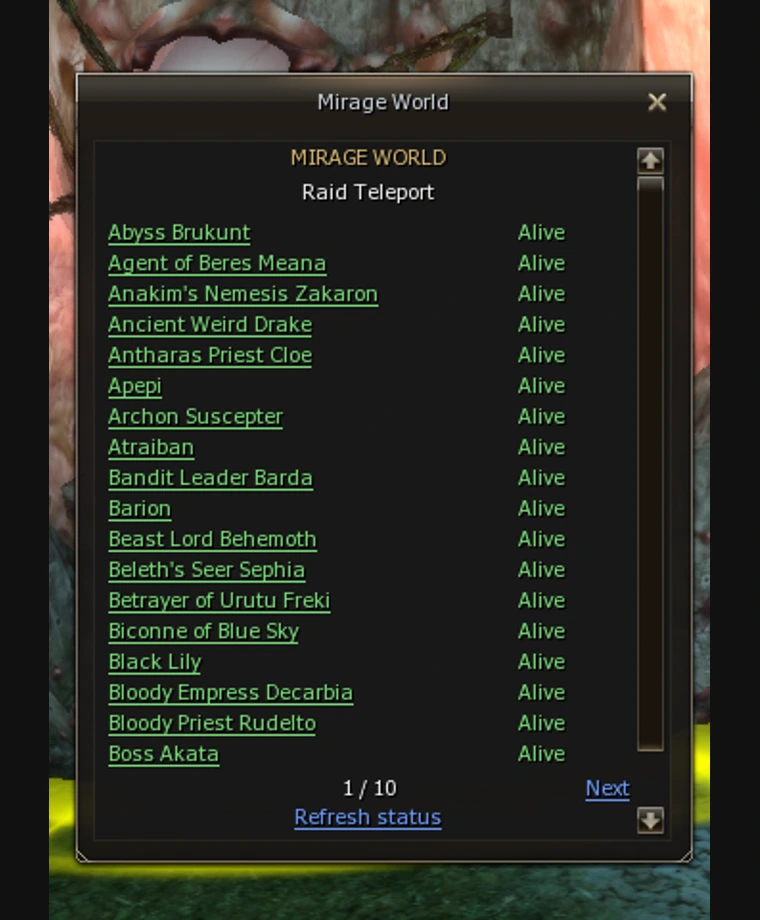 Raid Teleport interface on Mirage World