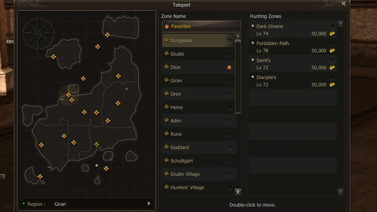 Teleport interface on Mirage World